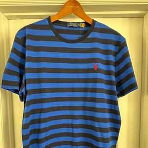 Ralph Lauren Men's Navy and Blue Striped Tee